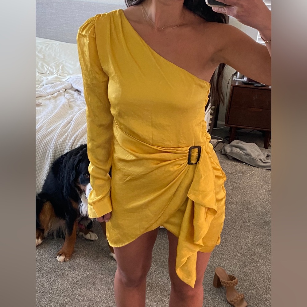 Lovers + Friends Yellow Ruched Wrap Dress